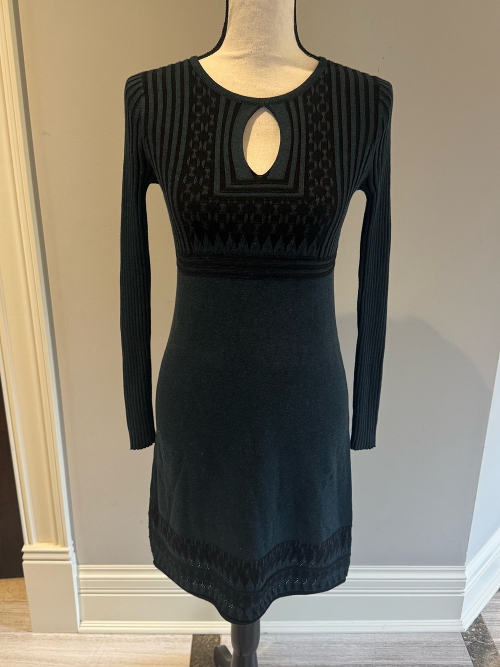 Max Studio Black Long Sleeve Knit Dress with Keyhole